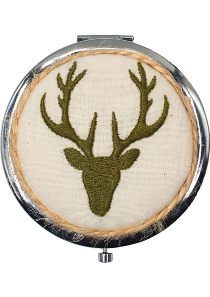 Yeşil Geyik Nakışlı El Aynası