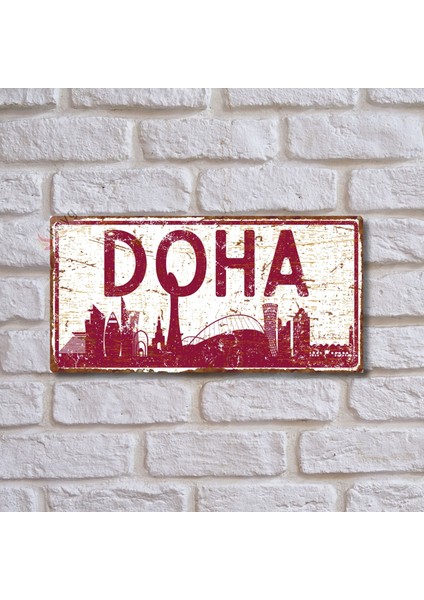 Doha Silüetli Dekoratif Alüminyum Tabela - Doha Manzaralı Duvar Dekoru Levha - 10CMX20CM