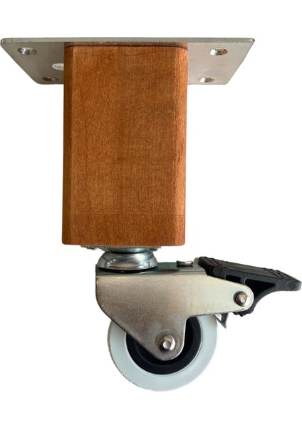 Kale Ahşap Tekerli Ayak Mobilya Masa ve Dolap Tekerli Ayağı Frenli (12 cm - 15 cm) (Kayın / Gürgen)