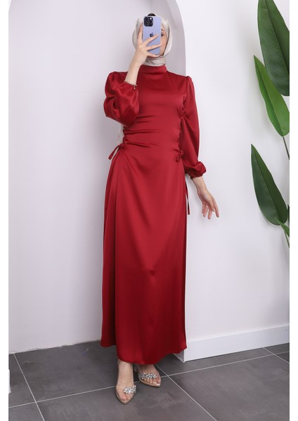 Kırmızı Yan Detaylı Saten Abiye indirimleri