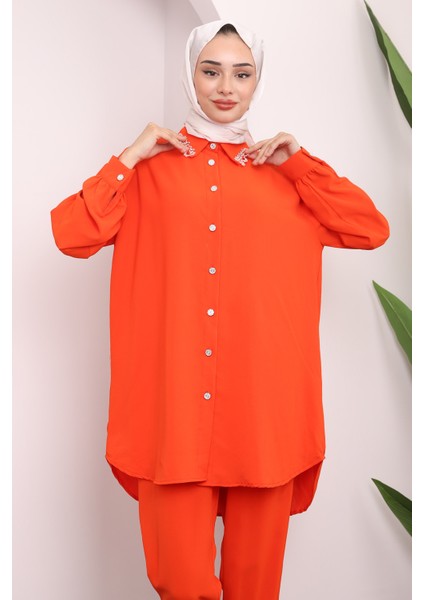 Orange Yakası İşlemeli Tunik Pantolon Takım