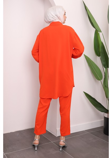 Orange Yakası İşlemeli Tunik Pantolon Takım