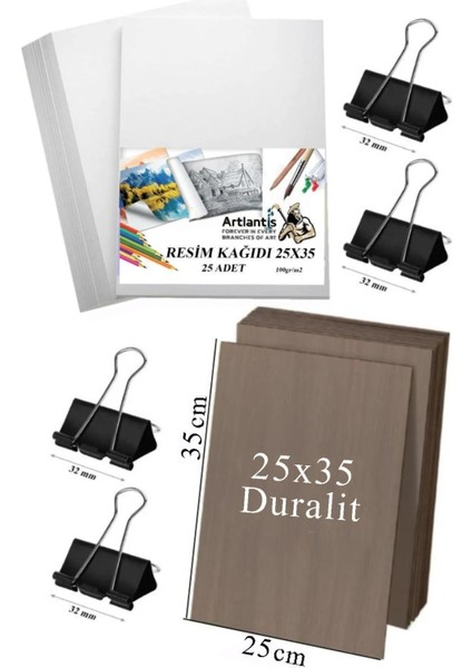 Karakalem Eskiz Çizim Seti Durolit Seti 25 x 35 cm Duralit 1 Adet 25 x 35 Resim Kağıdı 25 Adet Mandal Metal 4 Adet