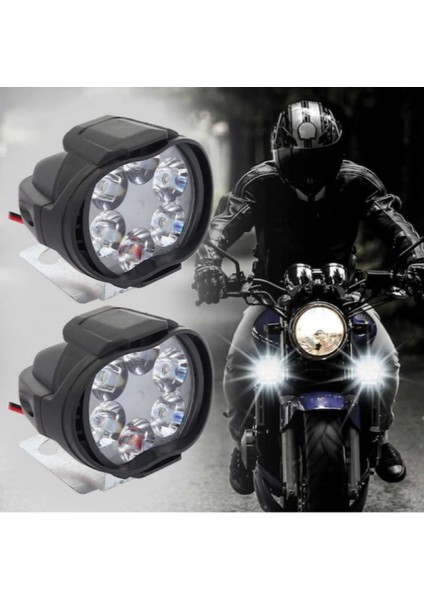 2 Adet Motosiklet Scooter LED Sis Farı Çakar ve Sabit Mod 6 Ledli