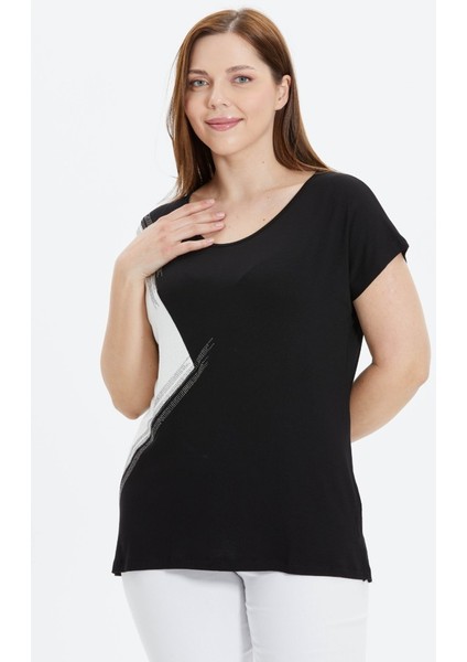 Büyük Beden Yanı Taşlı Kombinli Penye Bluz fiyatları