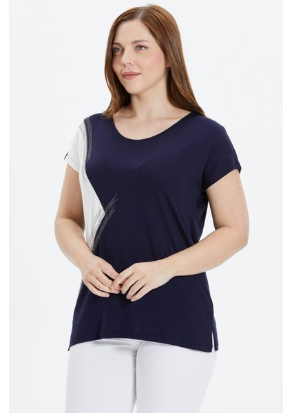 Büyük Beden Yanı Taşlı Kombinli Penye Bluz indirimleri