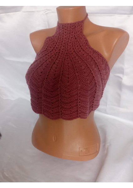 Vişne Rengi Handmade Büstiyer Crop Top