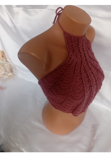 Vişne Rengi Handmade Büstiyer Crop Top