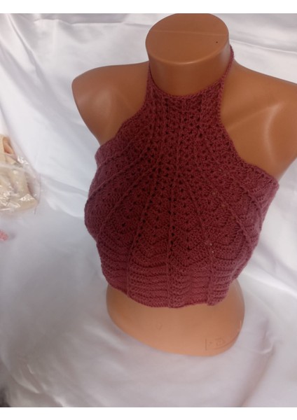 Vişne Rengi Handmade Büstiyer Crop Top