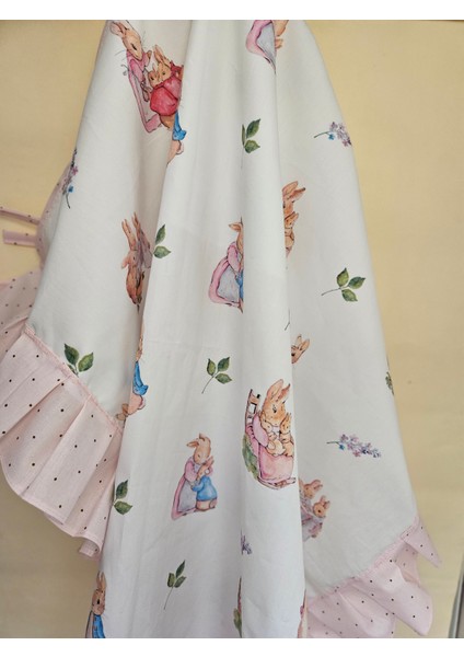 Pembe Peter Rabbit Desenli Pamuk Poplin Kumaş, Balenli Bebek Emzirme Önlüğü, Örtüsü 13