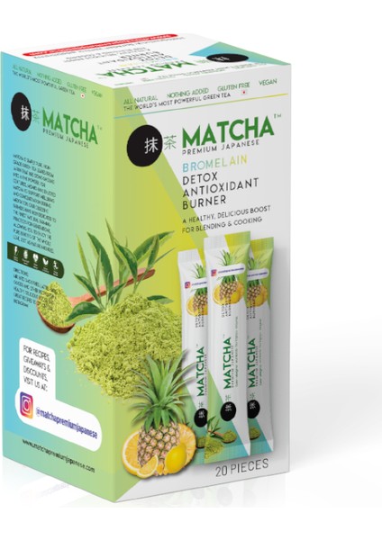 Premium Japanese Matcha & Bromelain Limon Aromalı Detox Burner Form Çayı 1 Kutu