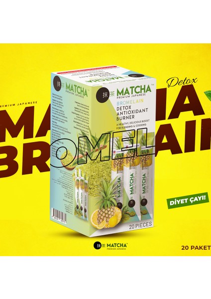 Premium Japanese Matcha & Bromelain Limon Aromalı Detox Burner Form Çayı 1 Kutu