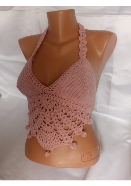 Gül Kurusu Rengi Handmade Crop Top Büstiyer