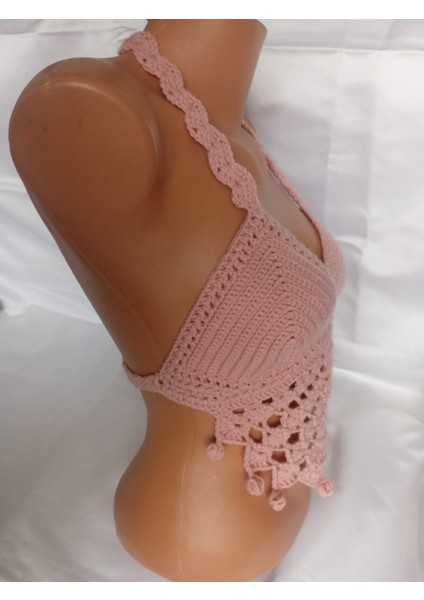 Gül Kurusu Rengi Handmade Crop Top Büstiyer