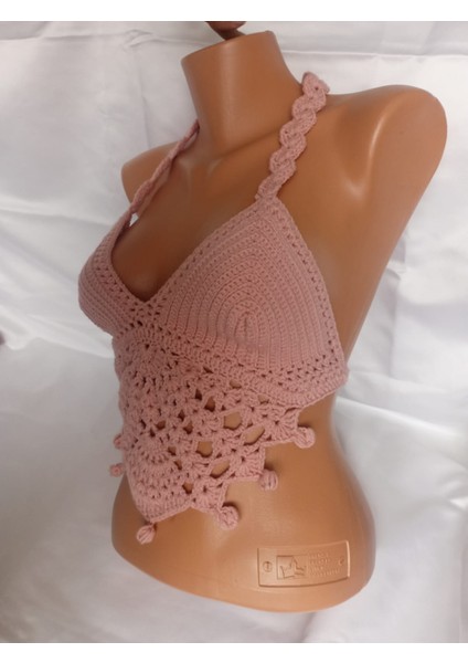 Gül Kurusu Rengi Handmade Crop Top Büstiyer