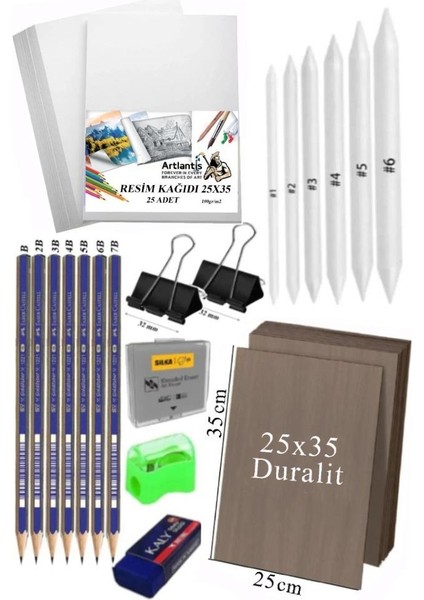 Karakalem Eskiz Çizim Seti Duralit Seti 25 x 35 cm 1 Paket Pastel Dağıtıcı Kalem Resim Kağıdı Faber Dereceli Kalem Seti Hamur Silgi Sınav Silgisi