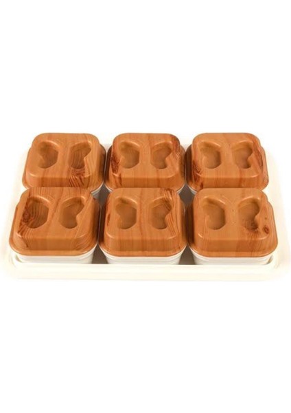 Motek Moonstar Tepsili Kahvaltılık Set Tepsili 6 Parça Beyaz + Bambu Kapaklı