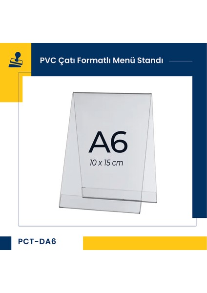 Pvc Çatı Formatlı A6 Menü, Masaüstü Standı Dikey, Şeffaf, 10 cm x 15 cm - 10'lu Paket