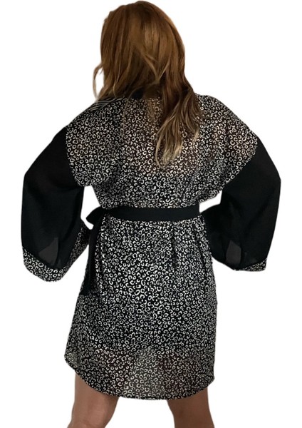 To The Moon & Sun Zebra Leopar Şifon Kimono Ceket