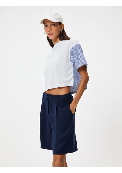 Kadın Kumaş Detaylı Bisiklet Yaka T-Shirt 4SAL11138IK fiyatları