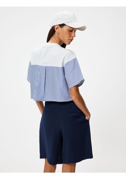 Kadın Kumaş Detaylı Bisiklet Yaka T-Shirt 4SAL11138IK fırsatları