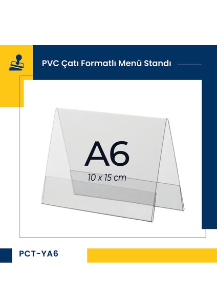 Damga Market Pvc Çatı Formatlı A6 Menü, Masaüstü Standı Yatay, Şeffaf, 15 cm x 10 cm - 10'lu Paket