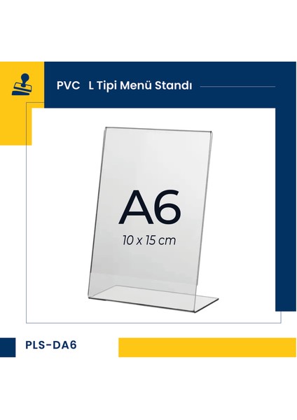 Pvc L Tipi A6 Menü, Masaüstü Standı Dikey, Şeffaf, 10 cm x 15 cm - 10'lu Paket