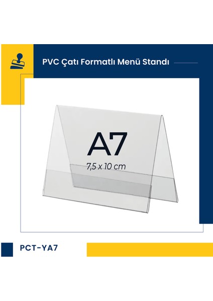 Damga Market Pvc Çatı Formatlı A7 Menü, Masaüstü Standı Dikey, Şeffaf, 7,5 cm x 10 cm - 20'li Paket