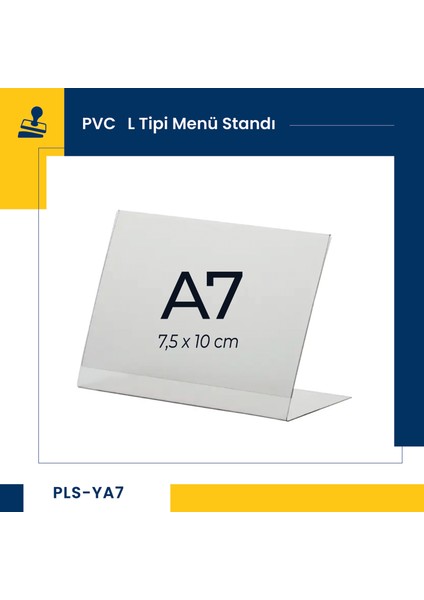 Damga Market Pvc L Tipi A7 Menü, Masaüstü Standı Yatay, Şeffaf, 7,5 cm x 10 cm - 20'li Paket