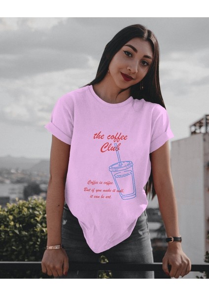 Coffee Club Tasarım Relaxed Fit Kadın Önü Baskılı Tişört