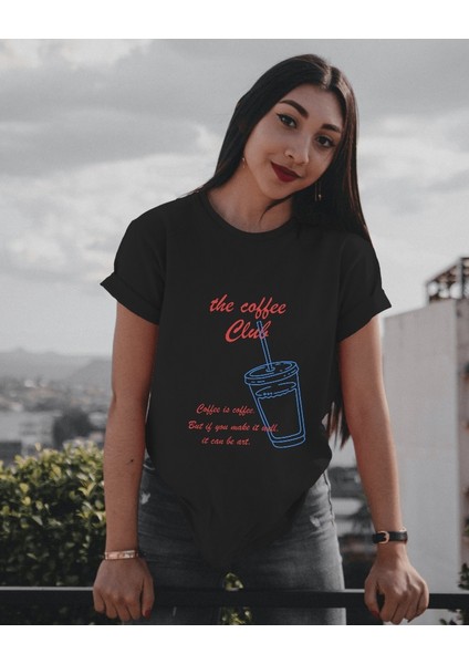 Coffee Club Tasarım Relaxed Fit Kadın Önü Baskılı Tişört fiyatları