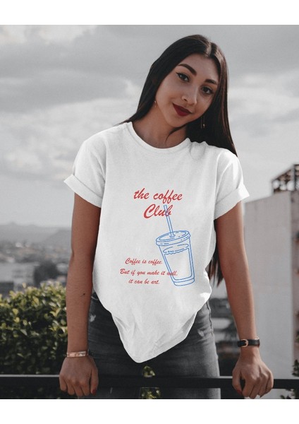 Coffee Club Tasarım Relaxed Fit Kadın Önü Baskılı Tişört fiyatları