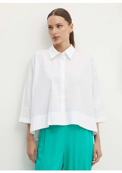Geniş Fit Gömlek Yaka Beyaz Kadın Gömlek 5WMELQ06N
