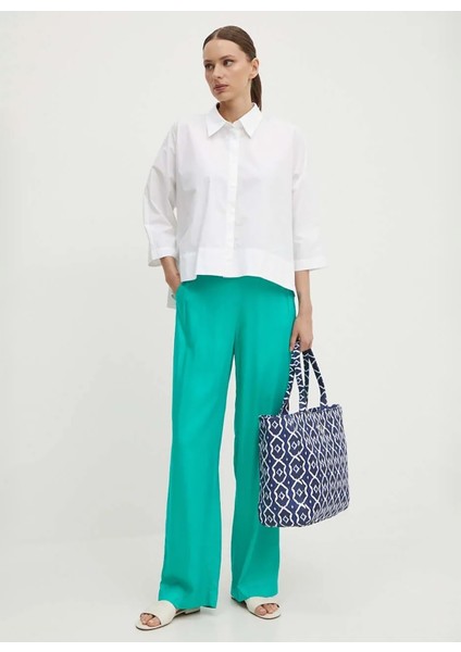 Geniş Fit Gömlek Yaka Beyaz Kadın Gömlek 5WMELQ06N fiyatları