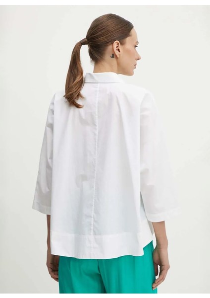 Geniş Fit Gömlek Yaka Beyaz Kadın Gömlek 5WMELQ06N modelleri