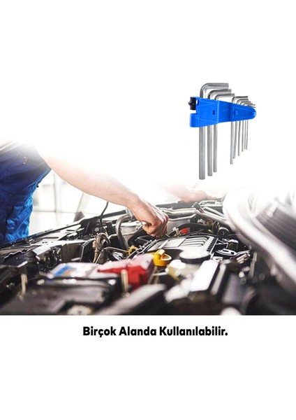Allen Alyan Krom Anahtar Uzun 9'lu Set Altıgen Vida Sıkma Sökme Metal 1.5 2 2.5 3 4 5 6 8 10 mm