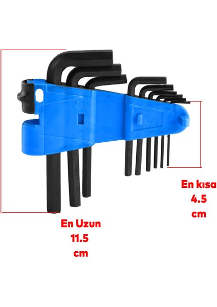 Allen Alyan Anahtar Siyah Kısa 9'lu Set Altıgen Vida Sıkma Sökme Metal 1.5 2 2.5 3 4 5 6 8 10 mm modelleri