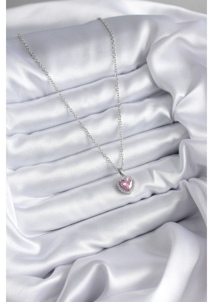 Mulvxxmd XDN02 Çelik Zincir Renk Pembe Zirkon Taş Charm Model Kadın Kolye (Mulvix)