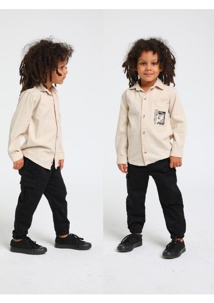 Erkek Çocuk Bel Paça Lastikli Esnek ve Parlak Kumaş Kargo Pantolon