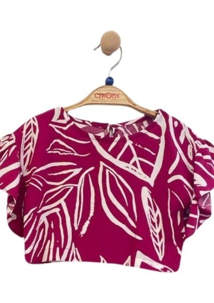 Kız Çocuk Beli Lastikli Desenli Pantolon Bluz Takım modelleri