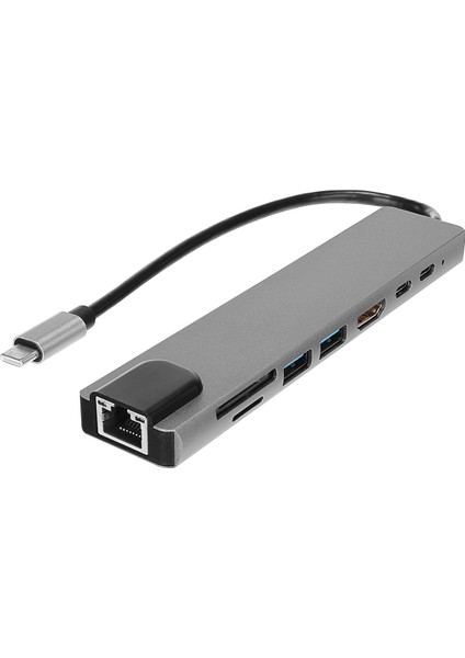 HY-USBC83 4K@30Hz Gri Metal 2xusb3.0, 1xusb2.0, 1000MBPS Pd, Typec Data, Sd/tf Kart Okuyucu T