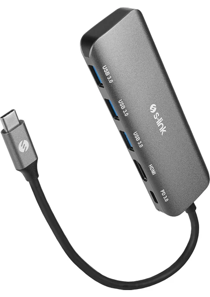 SWV-USBC030 HDMI 4K 30Hz Gri Metal Type-C To 3*usb3.0 6 In 1 1xpd Şarj, 1xusb-C Adaptör