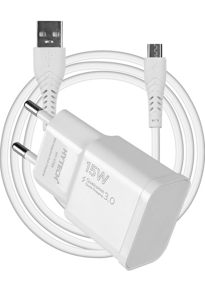 HY-XT55M 15W Quick 3.0 Micro USB Kablolu Beyaz Kablo + Ev Şarj Adaptör