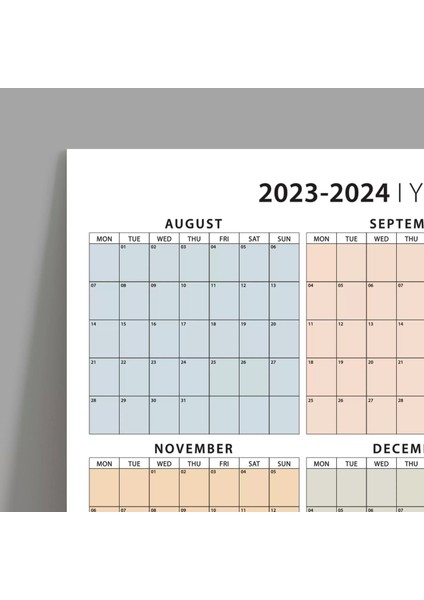 2024-2025 Akademik Duvar Planlayıcısı Takvim, Duvar Takvimi, Minimalist Boho Renkli