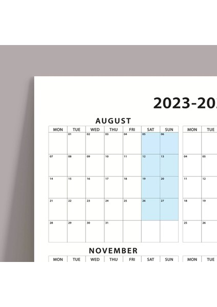 2024-2025 Akademik Duvar Takvimi, Ağustos Başlangıcı, Yıl Duvar Planlayıcısı, Pastel Renk fırsatları