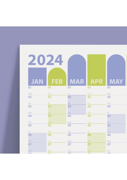 2025 Yıllık Planlayıcı Duvar Takvimi | Mor ve Yeşil Renk | Yıl ve Aylık Planlayıcı modelleri