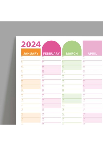 2025 Yıllık Planlayıcı Duvar Takvimi | Turuncu Pembe Yeşil Şekiller | Aylık Planlayıcı modelleri
