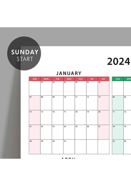 Amerikan Standardı 2025 Yıllık Planlayıcı Takvim, Pazar Başlangıç 2025 Takvim