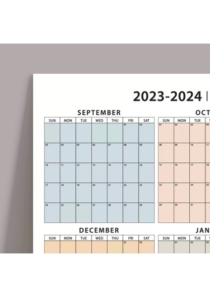 Eylül Başlangıç 2024 - 2025 Akademik Takvim, Pazar Günü Başlangıçlı Akademik Planlayıcı