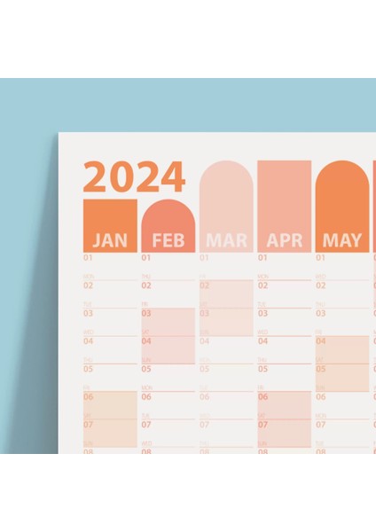 2025 Yıllık Planlayıcı Duvar Takvimi | Somon, Turuncu Renk | Aylık Planlayıcı | Geometrik modelleri
